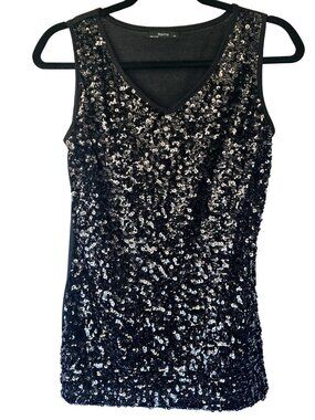 Metme Sequin Tank Top, Lined, Black, Size XS